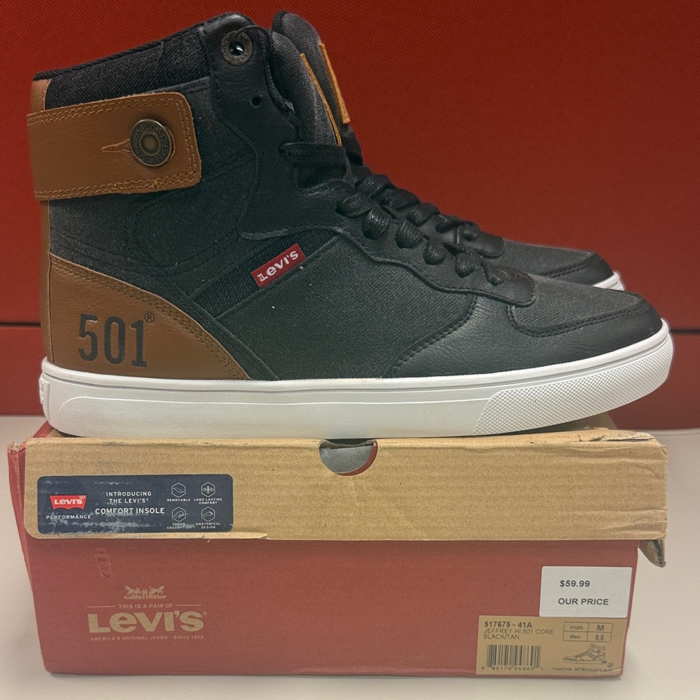 Levi's Men's Black and Tan High-Top Sneakers is 8.5